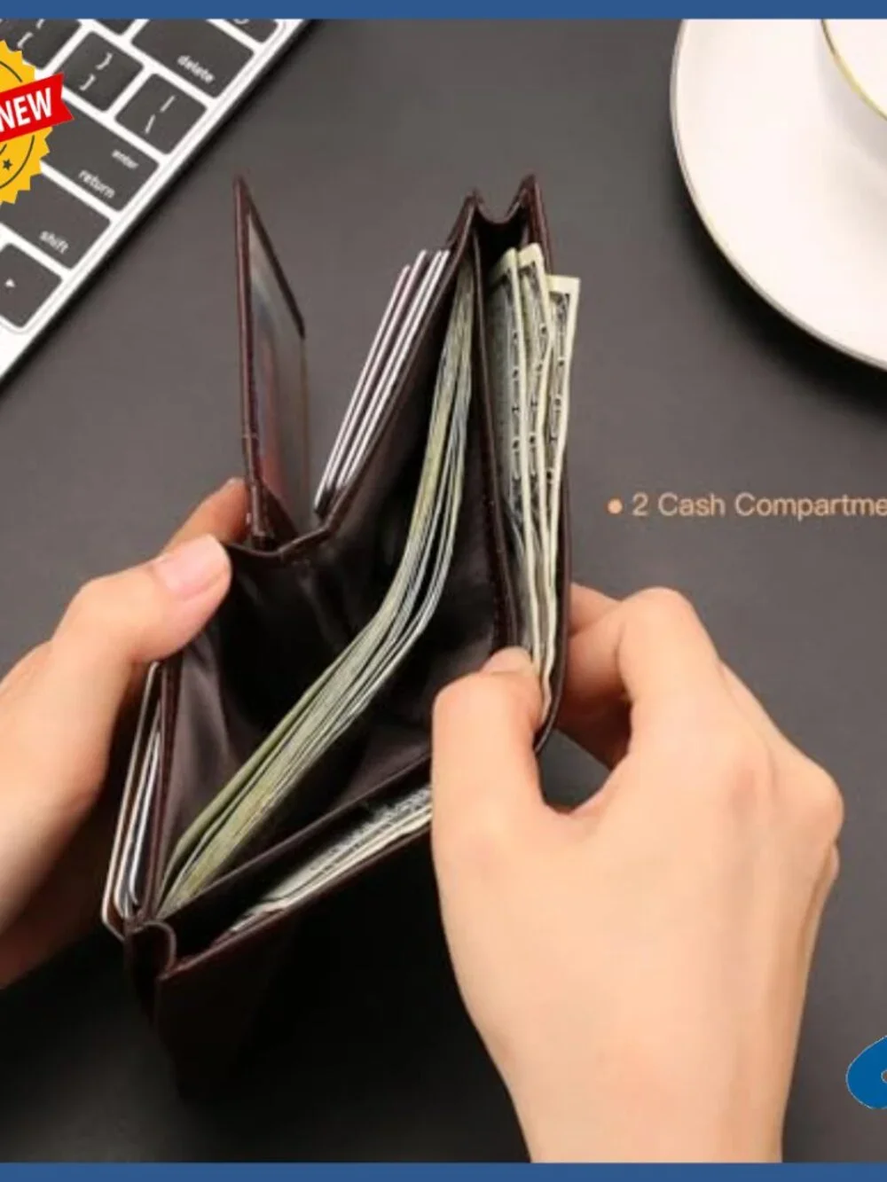Genuine Leather Bifold Wallet with RFID Blocking 16 Card Slots Large Capacity
